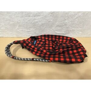 KAVU Buffalo Plaid Rope Bag Sling Crossbody Red Black Cotton Carabiner